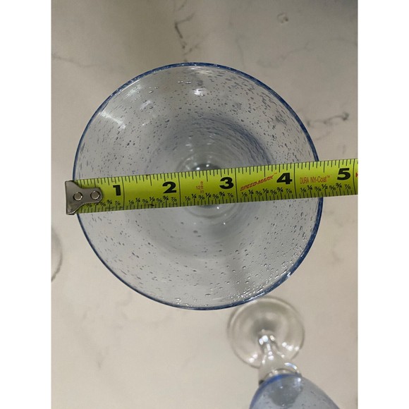 3 Artland Iris Light Blue Hand Blown Bubble Glass Bulbous Clear Stem Goblets - Picture 10 of 15